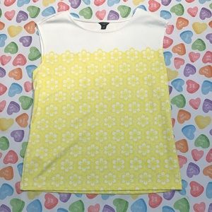 Ann Taylor Cream Sleeveless with Yellow Floral design on the bottom